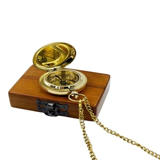5.08 cm Plain Push Button Brass Compass with Wooden Box Wedding, Anniversary, Birthday, Christmas Gift