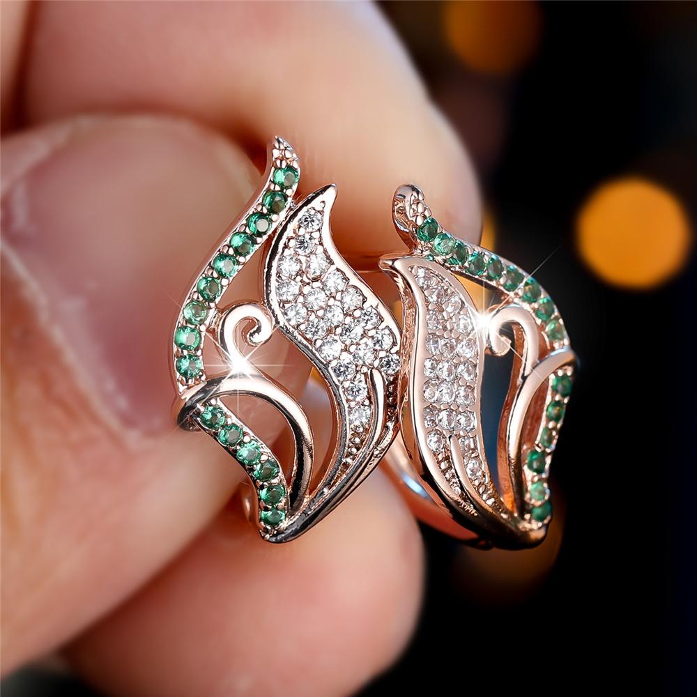 Cute Female White Green Zircon Stone Hoop Earrings Luxury Gold Color Wedding  For Women