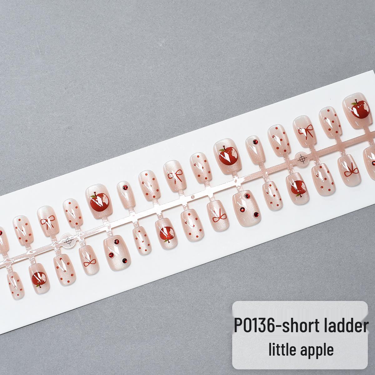 

P0136# Apple Cat Eye Nail Art: 30-piece Manicure Set with Polka Dots, Bow, Crystal Diamond Styles (XS/S/M). XS/S/M Full Set