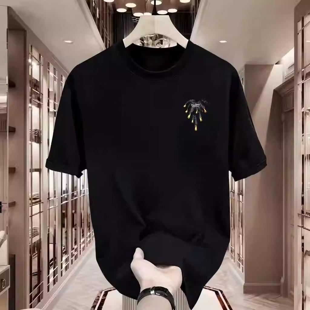 Round Neck Printed Short Sleeved Men's Summer 2026 New Heavyweight 100% Pure Cotton Loose and Stylish Half Sleeved T-shirt with a High-end Feel
