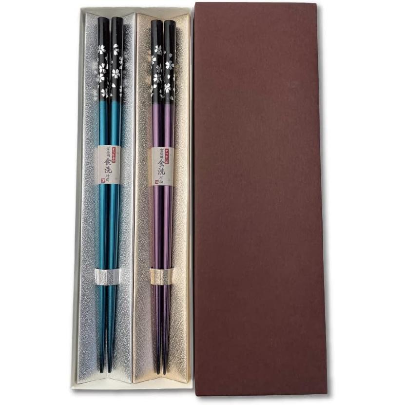 Premium Japanese Chopsticks Reble 2pcs set [ Made in Japan ] Traditional Lacquer Art Wooden Chopsticks (Blue/Purple(YM103)) Blue/Purple(YM103)