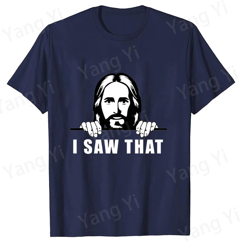 I SAW THAT Print Short Sleeve Casual Tshirt Pattern of Jesus Peering Behind the Wall Pattern Tee Short Sleeve Unisex Womens Tops