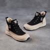 Genuine Leather Thick-soled Color-blocked Ankle Boots Lace-up Sports Casual Shoes High-top Fashion Sneakers