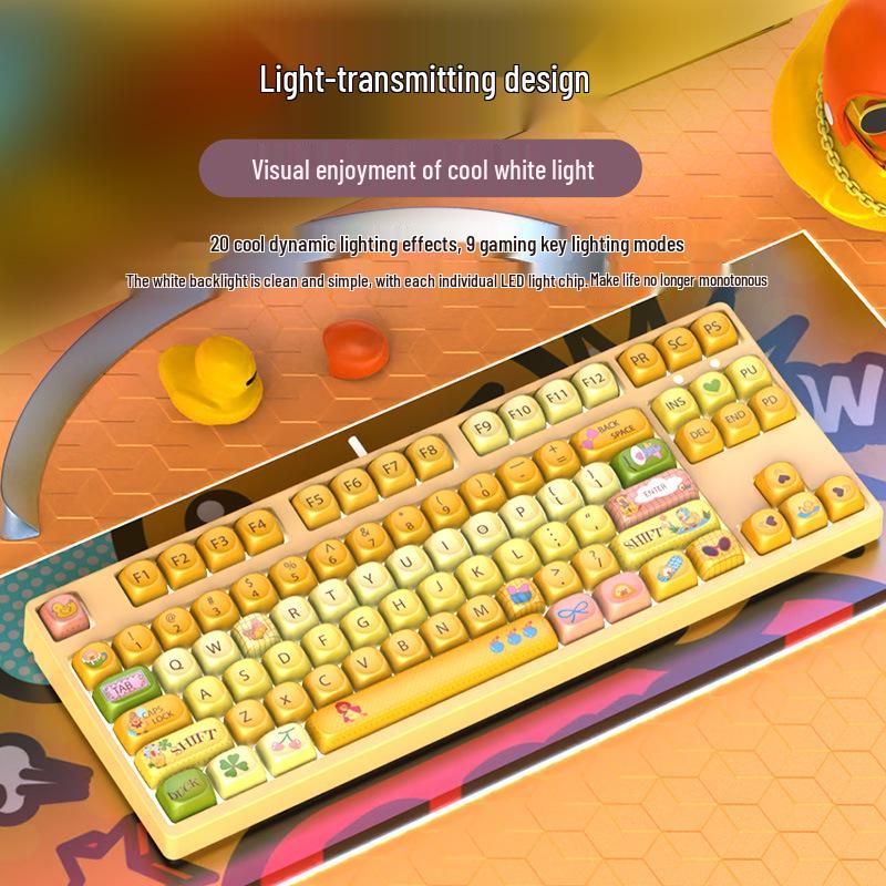 Moa Theme 87-Key Wired Mechanical Gaming Keyboard – Cute PBT Design for Office or E-sports