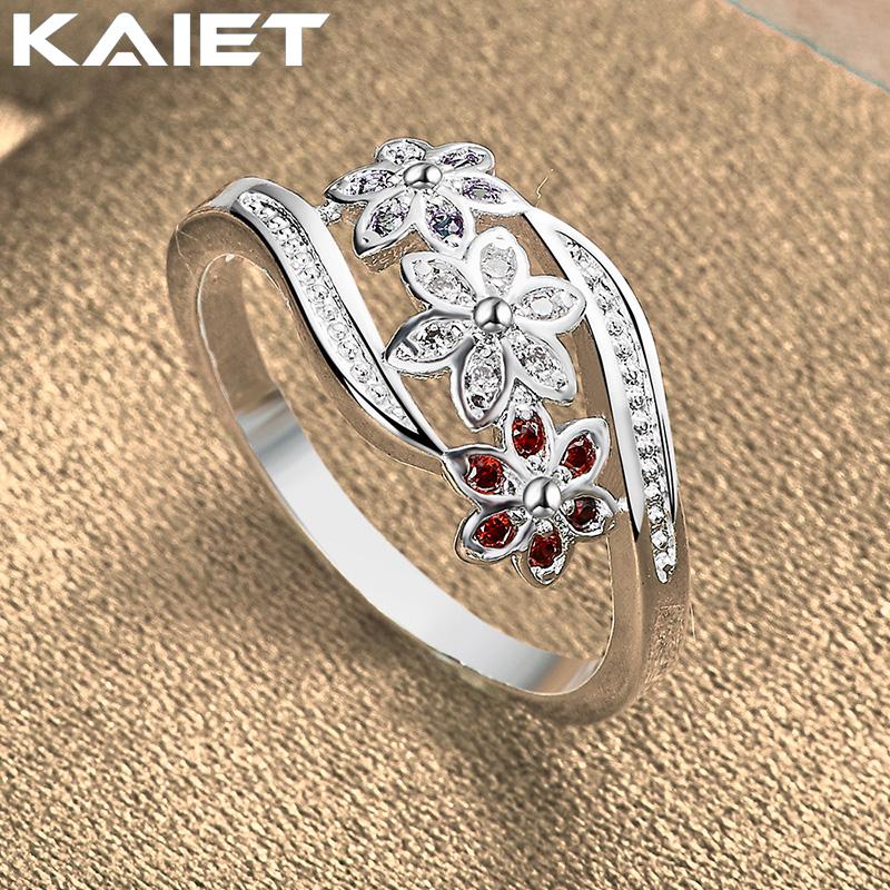 925 Silver Three Flower Crystals Adjustable Ring Accessories For Women Jewelry
