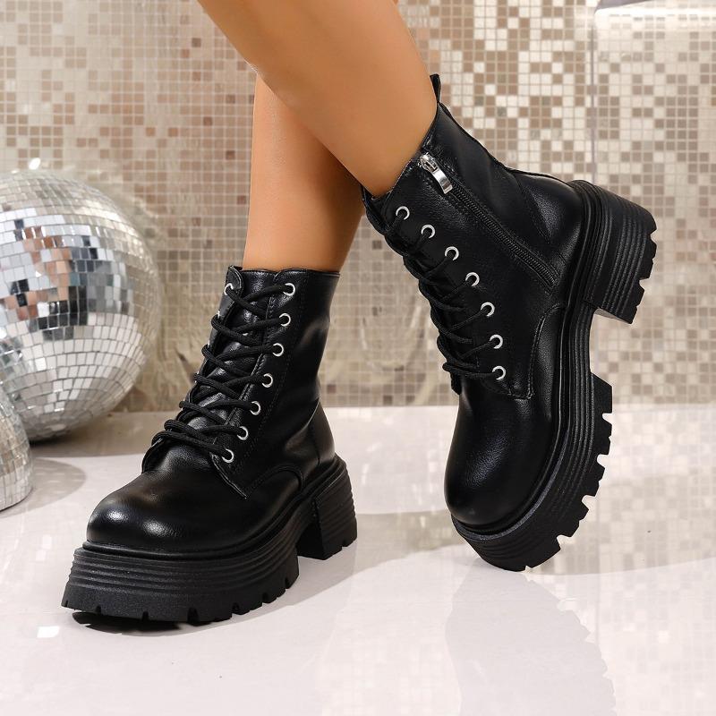 2025 New Ankle Boots Women Fashion Autumn Casual Female Chelsea Booties Punk Gothic Shoes Platform Short Leather Boots