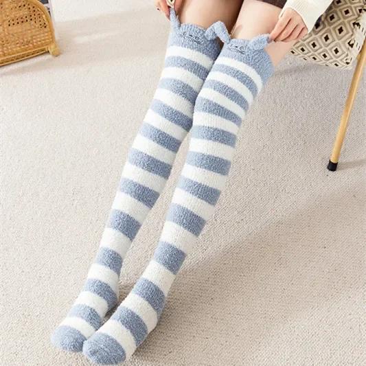 Over Above Knee Socks Long Womens Striped Panda Cat Winter Warm Ladies Girls Black White Funny Thigh High Stockings Christmas