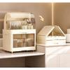 Mearrineser Kitchen Dish Storage Rack, Double Dish Cabinet with Lid, Dustproof, Large Capacity, Dish Drainer, Cutlery Organizer (2 Tiers, White)