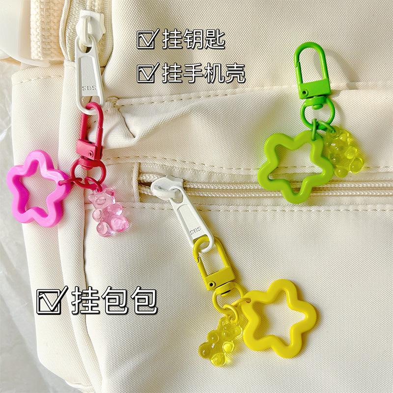 10pcs Metal Keyrings Buckle With Stars Bear Pendant Colored Keychain For Diy Jewelry Making Key Ring Accessories Wholesale