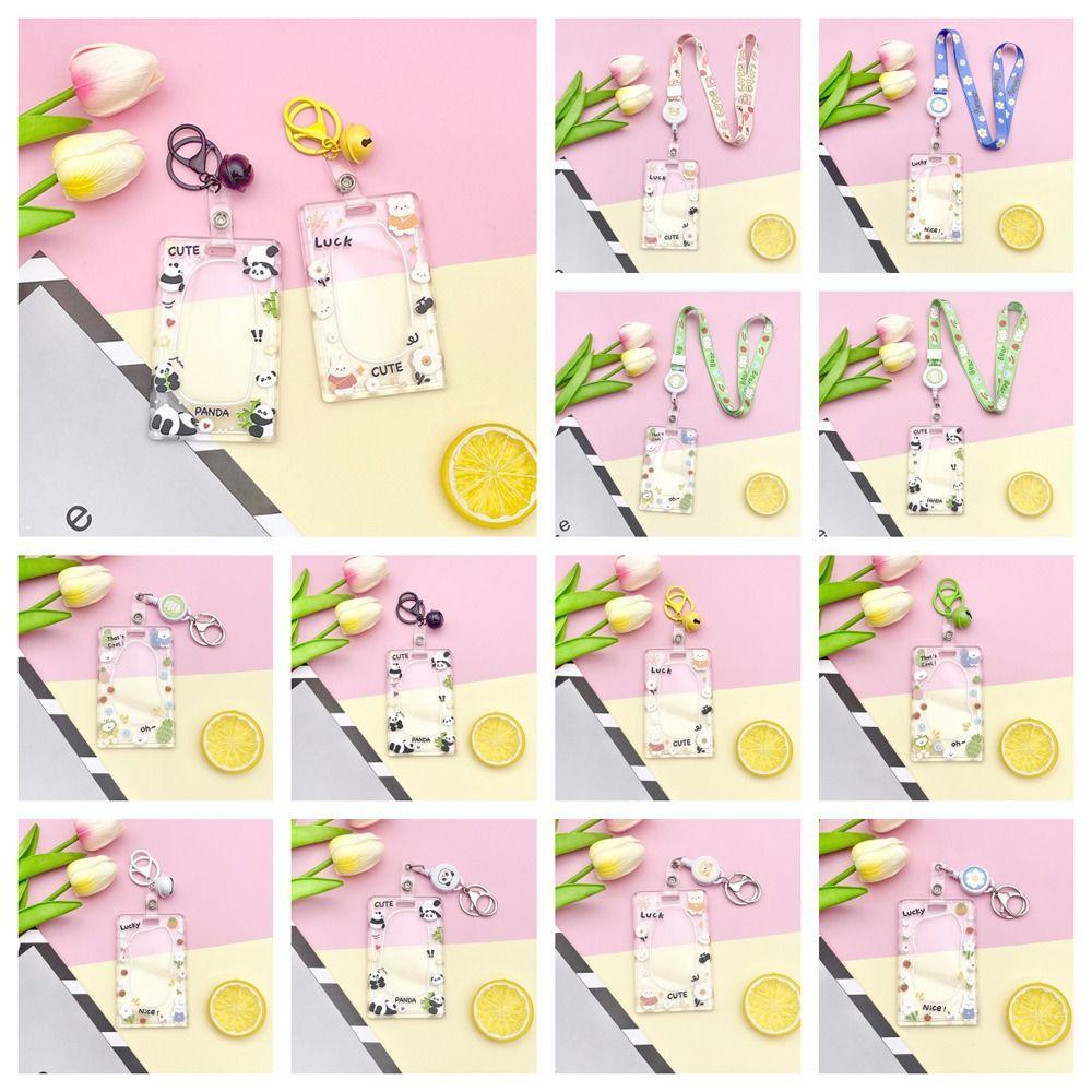 Bear Cartoon Acrylic Card Holder Rabbit Lanyard Bus Card Box Rabbit Card Case  Female/Students