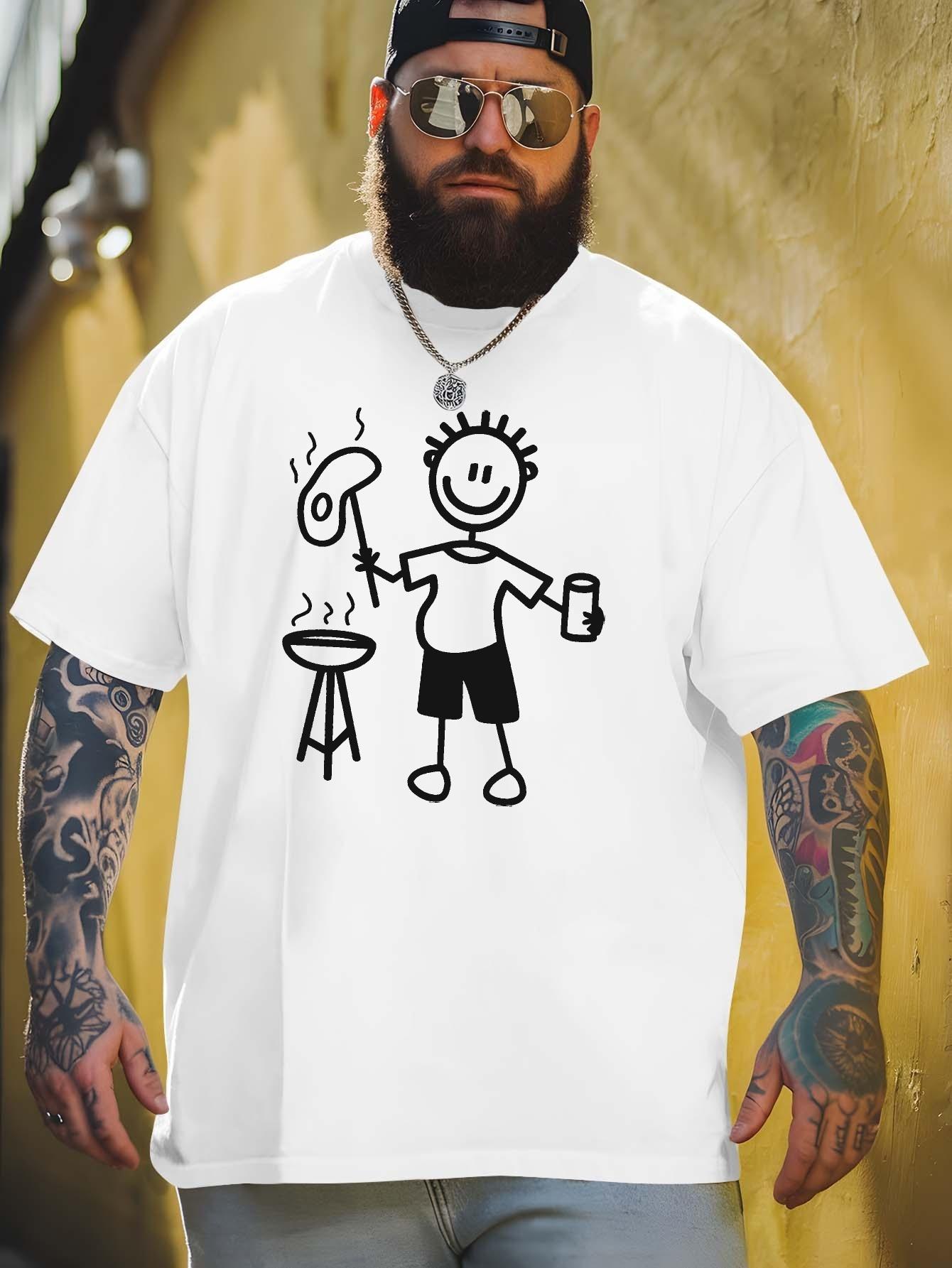 ZX Summer Mens Large Barbecue Pattern Tshirt Extra Large Casual Summer Tshirt with Barbecue Illustration XL