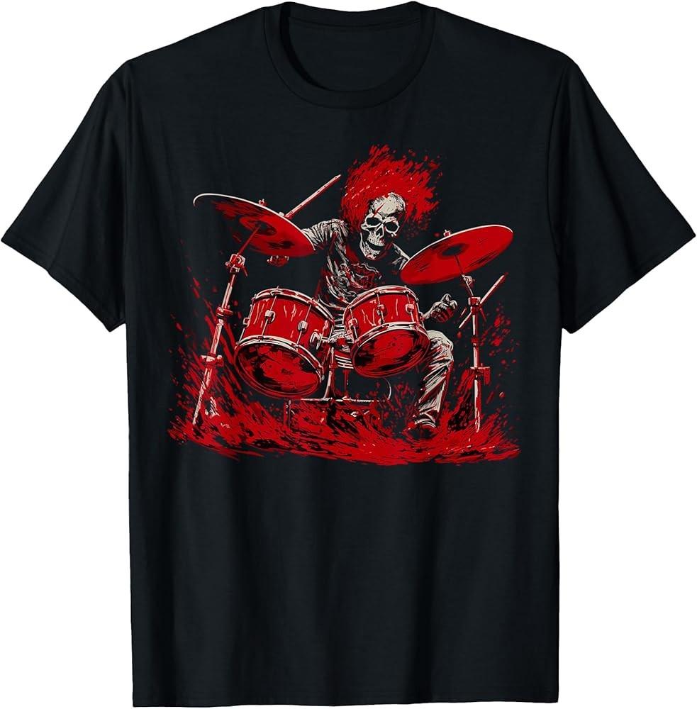 

D10 Skeleton Drummer Guy Rock And Roll Band Rock On Drum T-Shirt S разноцветный