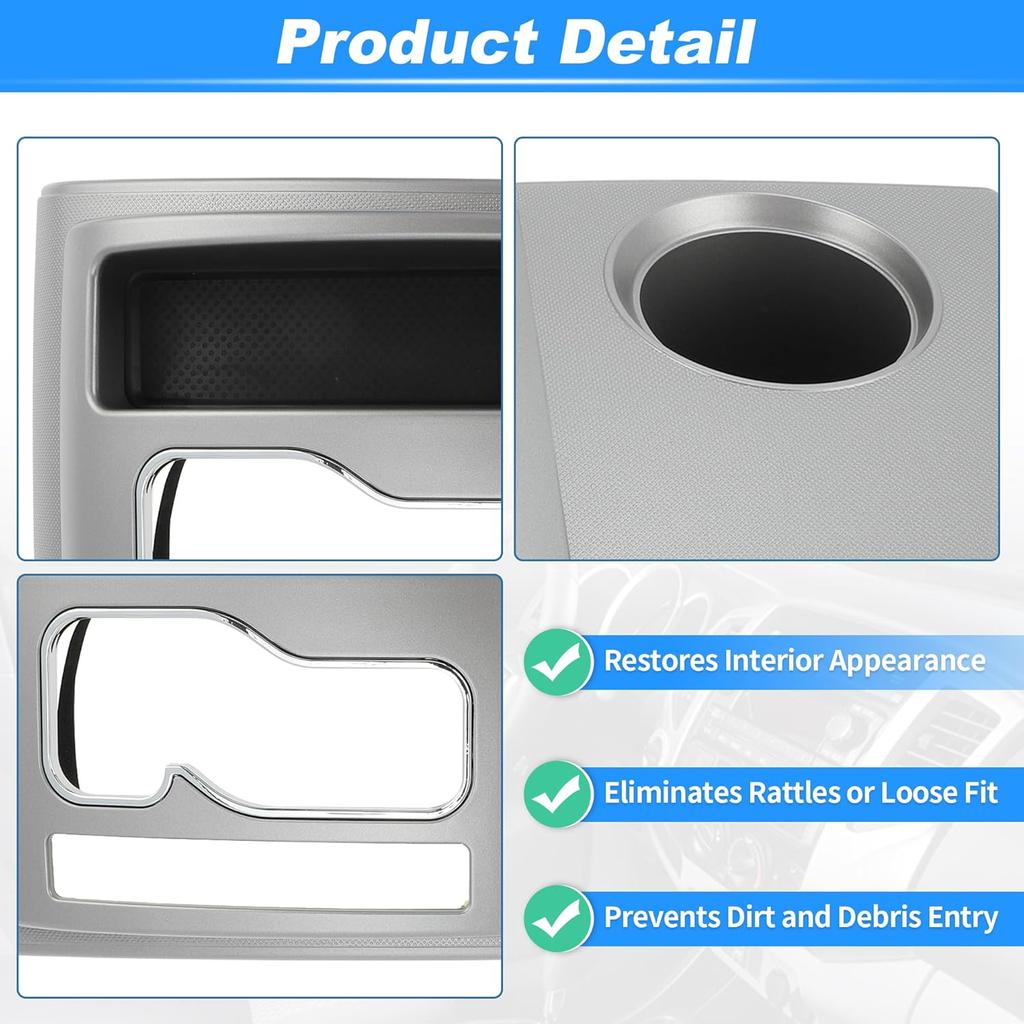 No.58822AD010 Center Console Gear Shifter Bezel Shift Panel Cover Cup Holder for Toyota Tacoma 2005-2015 Silver Tone Interior Trim