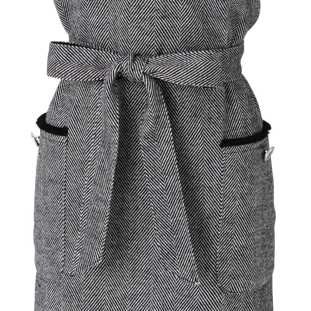 Francfranc Herringbone Full Apron, Black, with Pockets, Long Length