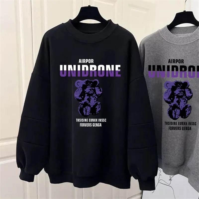 Sweatshirt Women Fleece-Lined Oversize Sweatshirt Winter Thickened Crew Neck Pullover Long Sleeve Mid-Length Loose Fit Top Sweatshirt