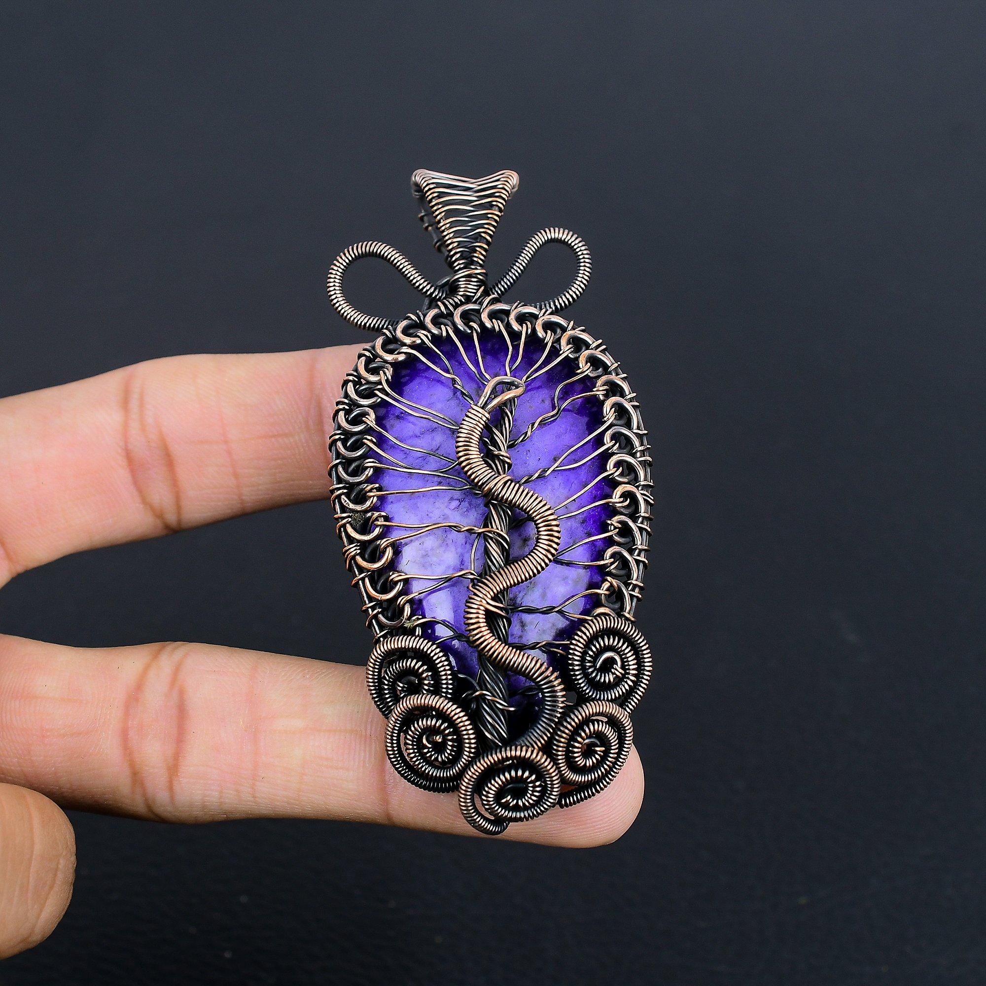 

Подвеска из чароита ручной работы, обернутая медной проволокой 999 пробы, антикварное украшение, для подарка на помолвку 2.25 Inches