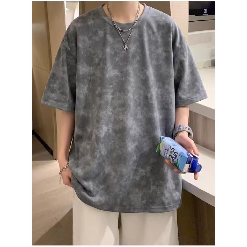 Short-sleeved unisex solid color 2026 new summer American style trendy brand t-shirt, trendy tie-dye clothing, loose half-sleeve top