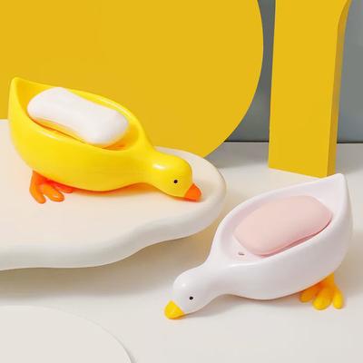 1Pc Cute Duck Soap Dish Self-Draining Plastic Tray Bathroom Storage Rack No Water Pooling Perfect for Shower Sink or Tub