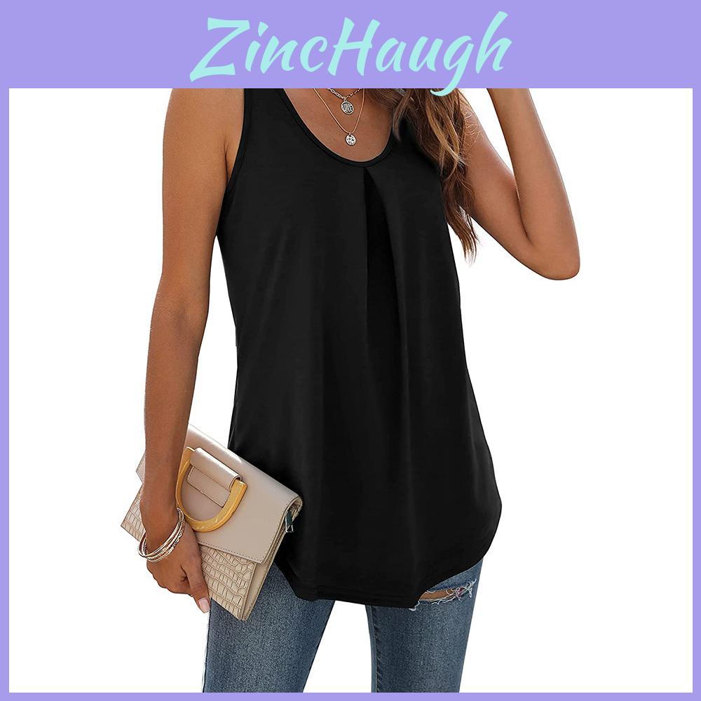 Summer Basic Cotton Sleeveless T Shirt For Women With Pleated Design For Casual Outfits