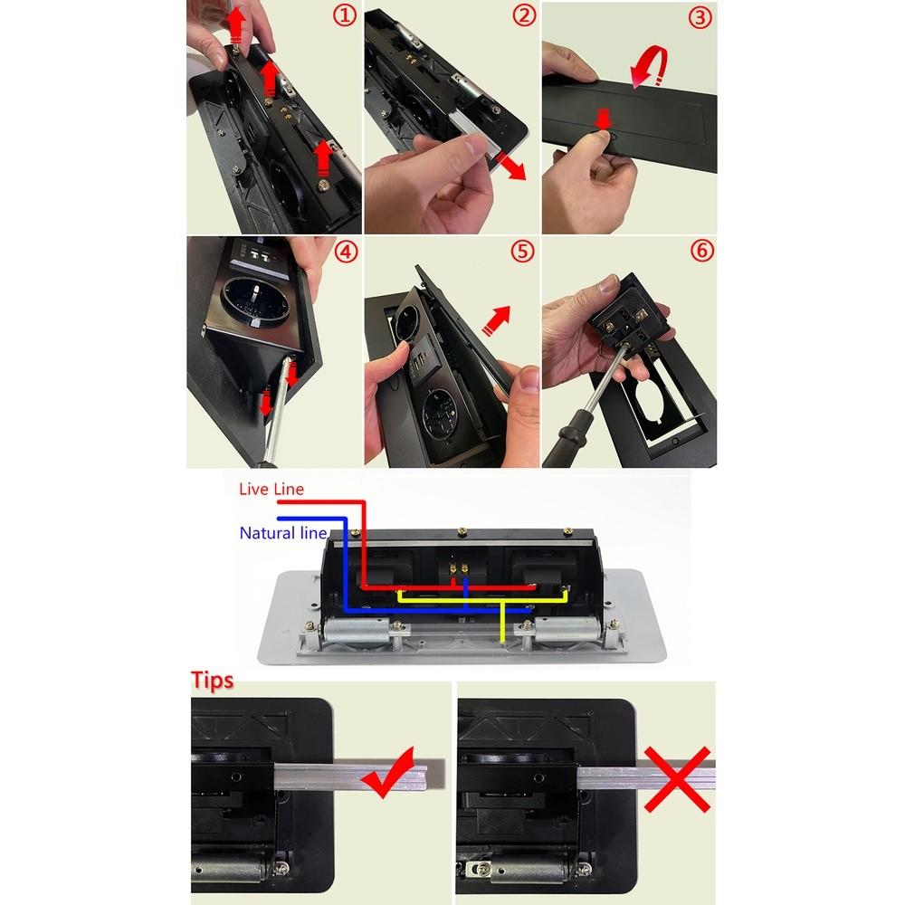 Household Countertop Universal Socket With USB Embedded Built-in Desktop Outlet Pop-UP Table Socket