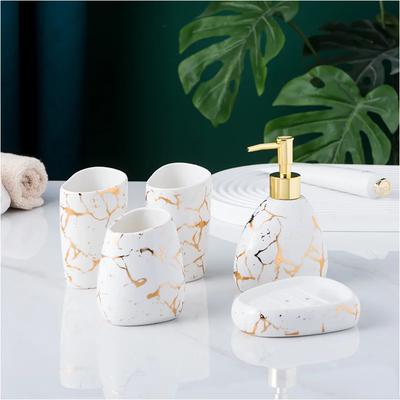 Bathroom Accessories Set Marble Gold Pattern Ceramics Toothpaste Dispenser Soap Box Toothbrush Holder Bathroom Cup Lotion Bottle
