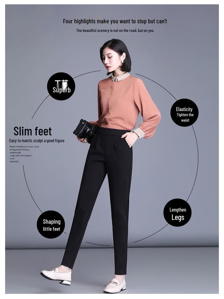 Women's High-Waisted Slimming Harem Pants - Plus Size, Casual, Nine-Point Length for Spring and Autumn