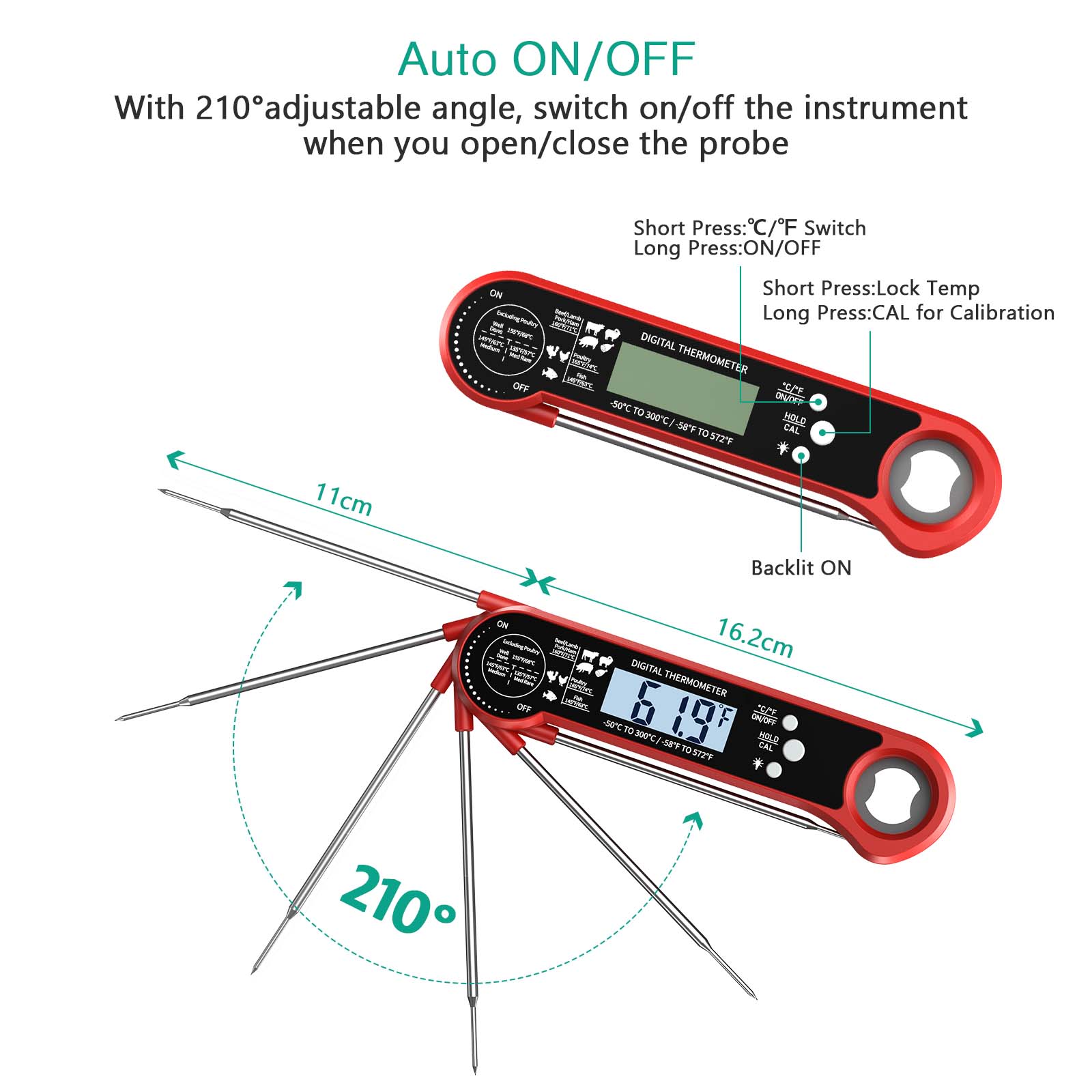 

Цифровой термометр для мяса с мгновенным считыванием показаний, термометр для приготовления пищи с ЖК-подсветкой, кухонный термометр для барбекю и духовки