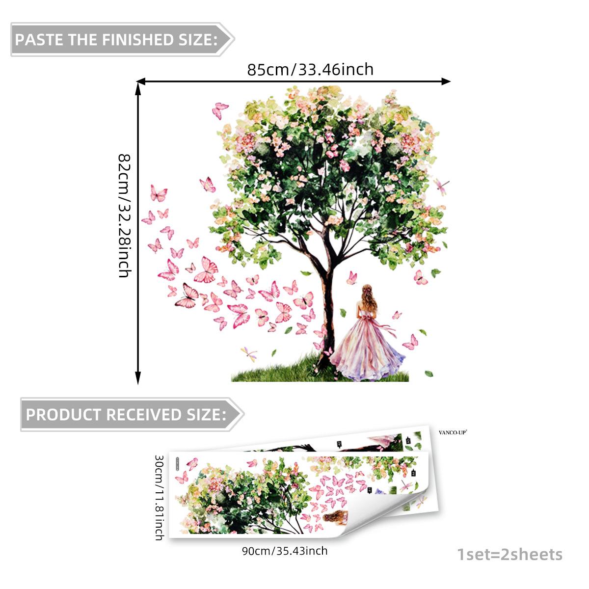 

Цветочное дерево Бабочка Девочка Креативная наклейка на стену Спальня Гостиная Украшение дома Наклейка на стену Самоклеящаяся