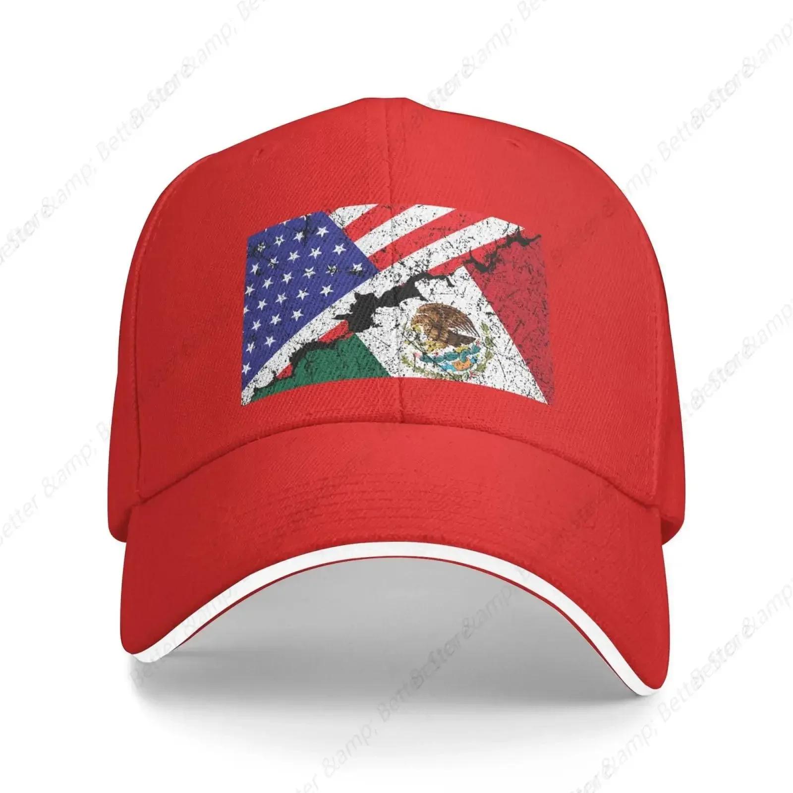 

Mexico American Flag Half Mexican and Half USA Flag Snapback Sandwich Baseball Cap Golf Hat Headwear Outdoor Activities Sport Adjustable