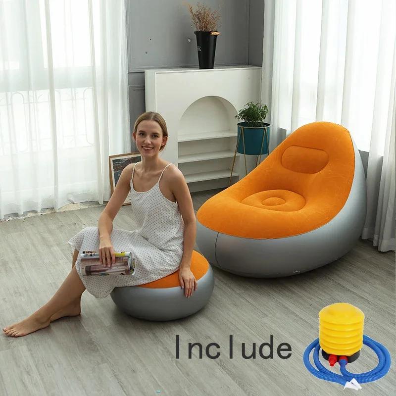 

Модный надувной диван для отдыха, кресло-мешок, ленивый диван, складная кровать-реклайнер, мягкое сиденье, татами, подставка для ног, кресло для спальни оранжевый