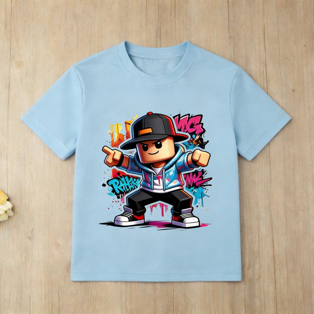 Colorful Splash Art Roblox Kids T Shirt Boys Girls Casual Short Sleeve Cotton Tops Childrens Daily Outfit 414Y
