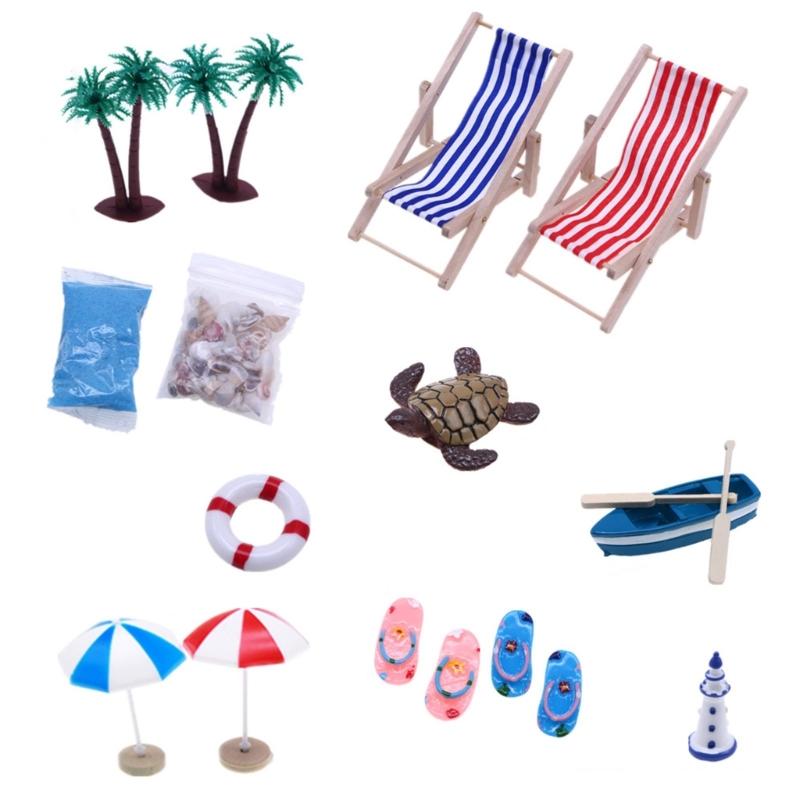 

Beach Scene Decoration Set With Realistic Shells Sand Chair Parasol For Kids Pretend Play Game Scene Display Accessory