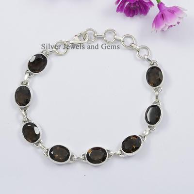 Smoky Topaz Bracelet: Handmade 925 Sterling Silver Oval Gemstone