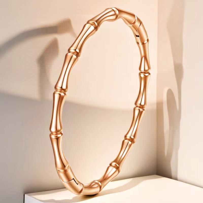 Titanium Steel Bamboo Cuff Bracelets Openable Bangles For Woman Gold Color Wedding Female Luxury Jewelry Gifts