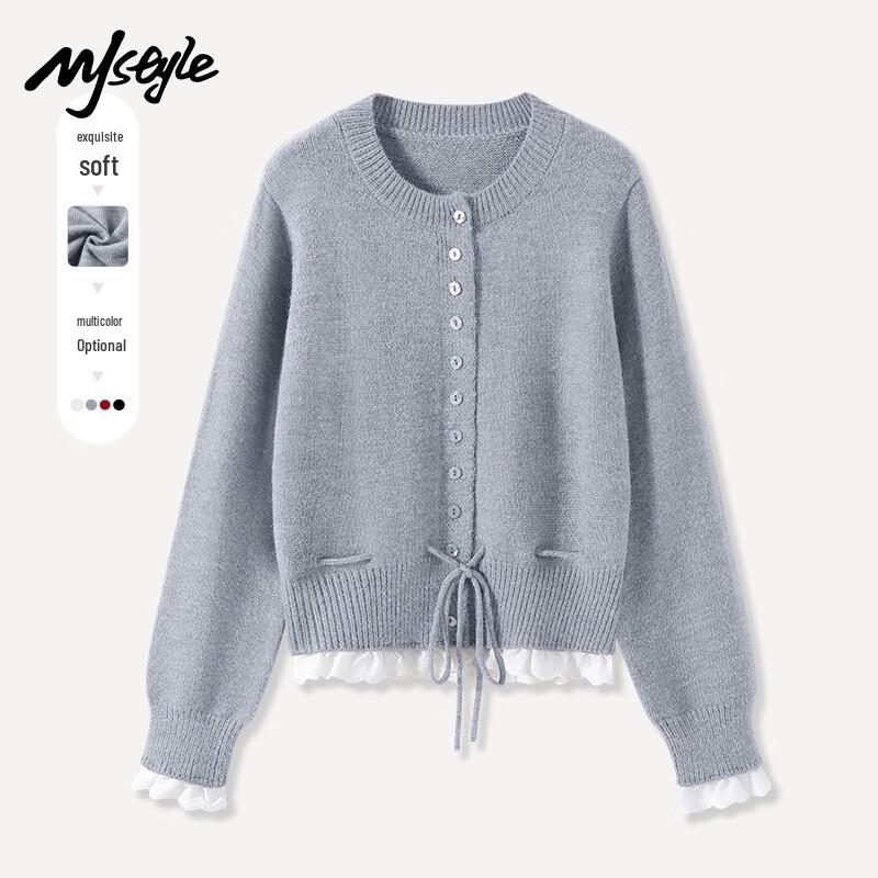 MJ STYLE Women's Ruffle Trim Colorblock Knit Cardigan