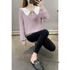 2025 Spring Women's Korean Style Lace Trim Peter Pan Collar Long Sleeve Sweater