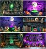 Halloween Backdrop Magic House Skull Bookshelf Candlestick Vintage Portrait Halloween Photography Background for Photo Studio