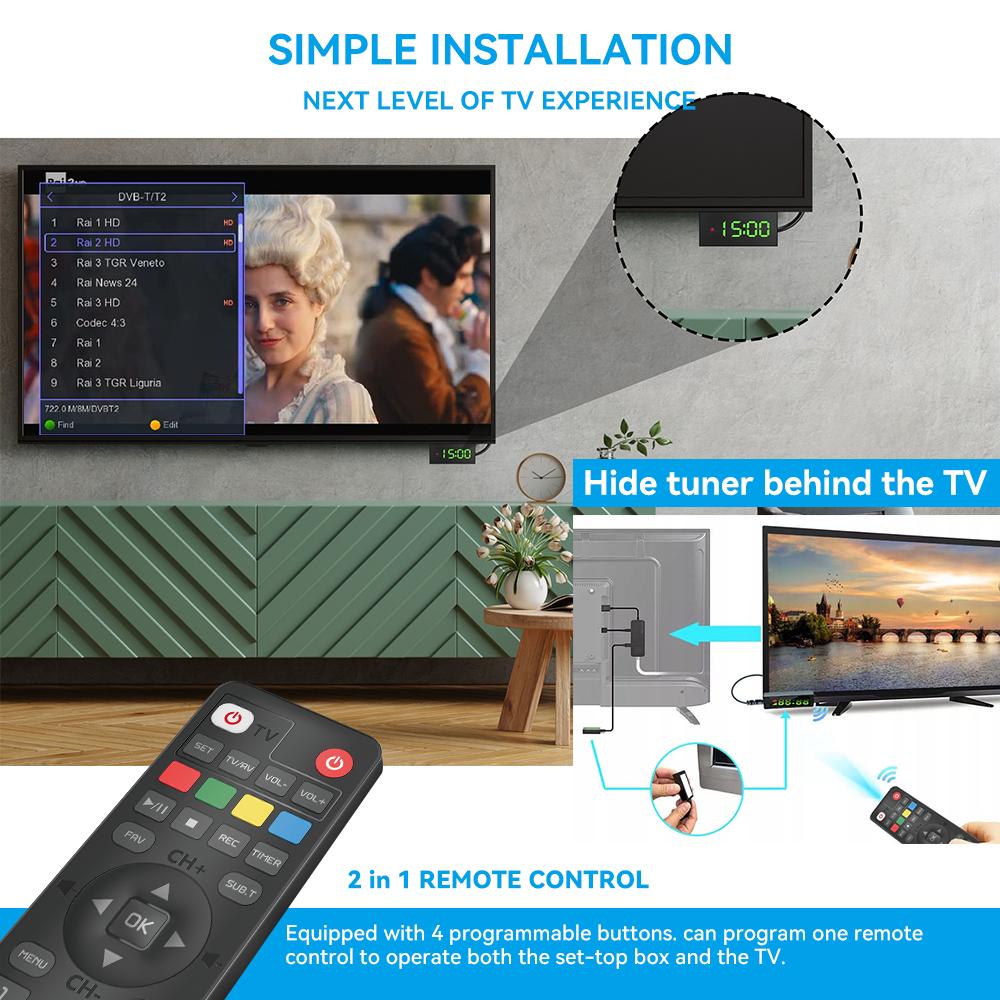 For Europe H.265 DVB-T2&C TV Decoder Dolby HD 1080P Mini TV Tuner HEVC 10Bit U8mini Digital Terrestrial Receiver Support WiFi