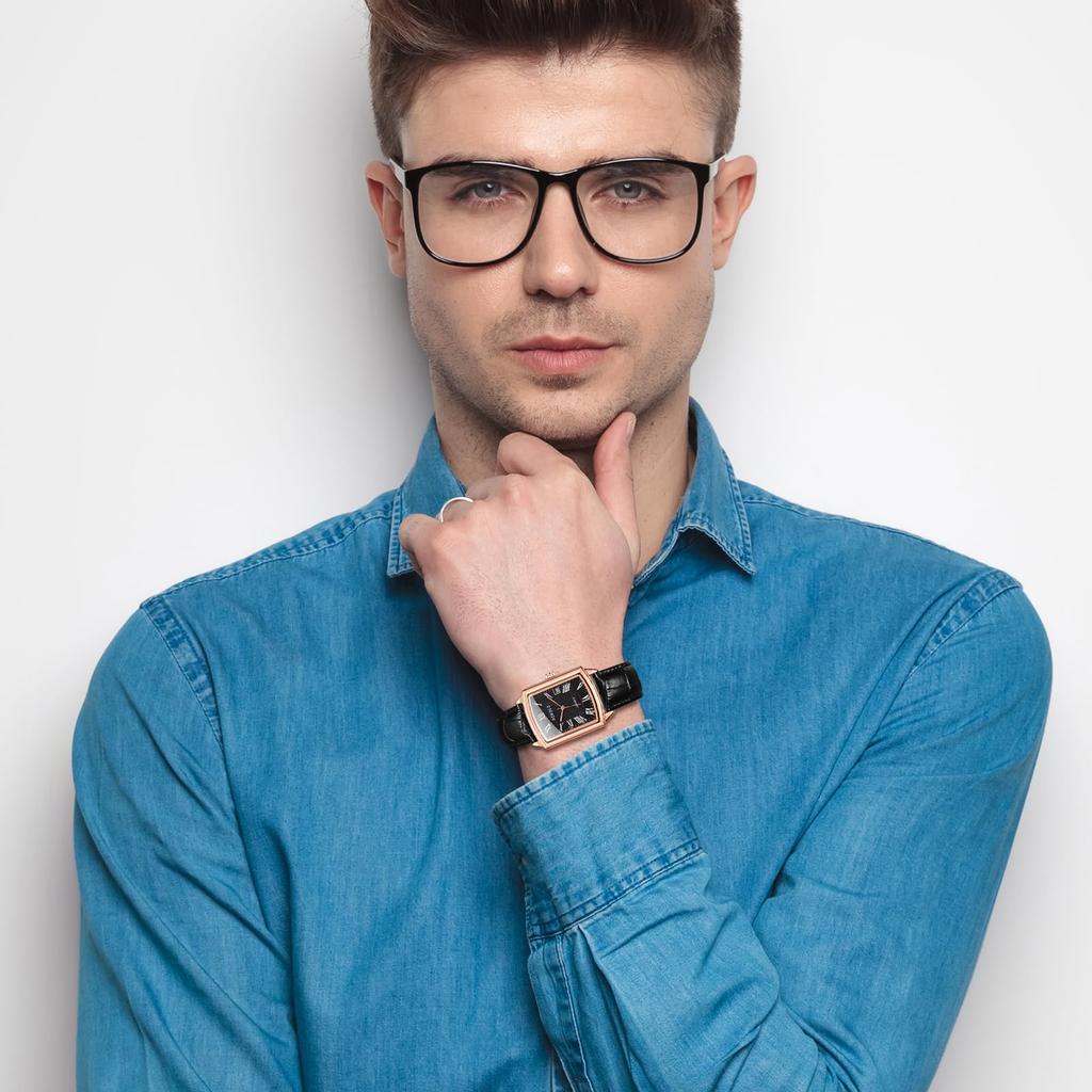 Men's Square Waterproof Watch: Roman Analogue Watch with Leather Strap, Antique Style, Simple and Stylish Square Watch for Men - Perfect Gift for