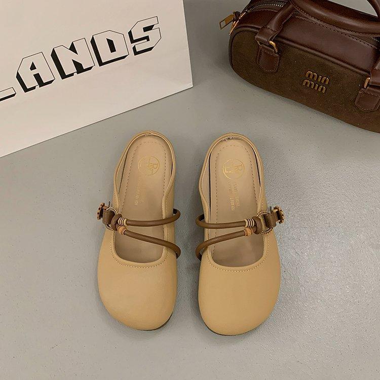 Flat-bottomed bag head single shoes women's summer outer wear 2025 new lazy one-pedal Mary Jane single shoes soft-soled half slippers