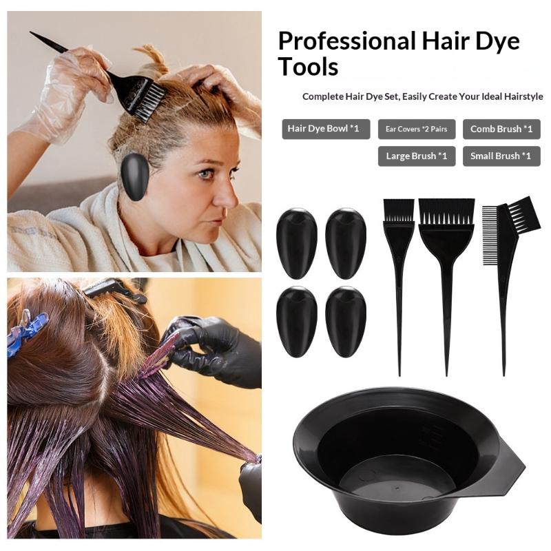 1Set Hair Dyeing Tools Set Home Salon Hair Dyeing Brush Hair Dyeing Cream Bowl Coloring Brush Comb Earcap Clips Dyeing Cape Kits