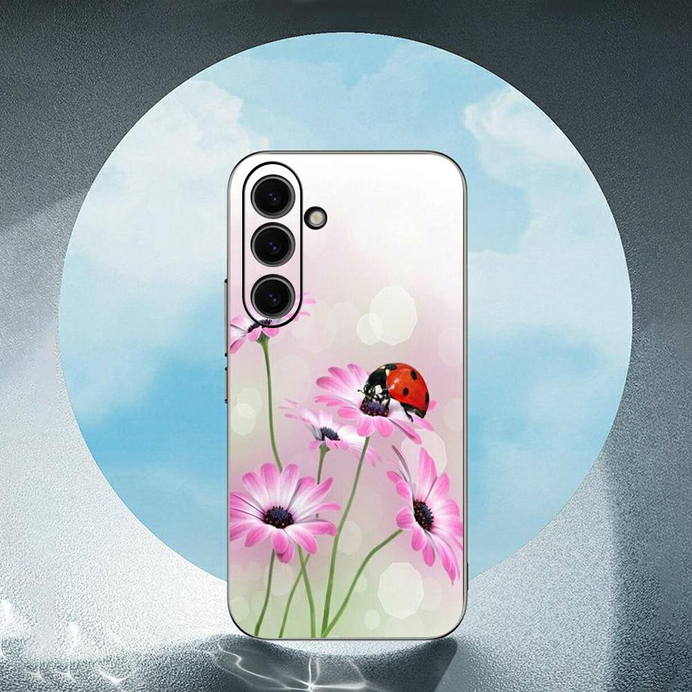 Leaf Ladybug Daisy For Samsung Galaxy S25 S24 S23 Ultra S22 S21 Plus S20 Black Soft Silicone Protective Case
