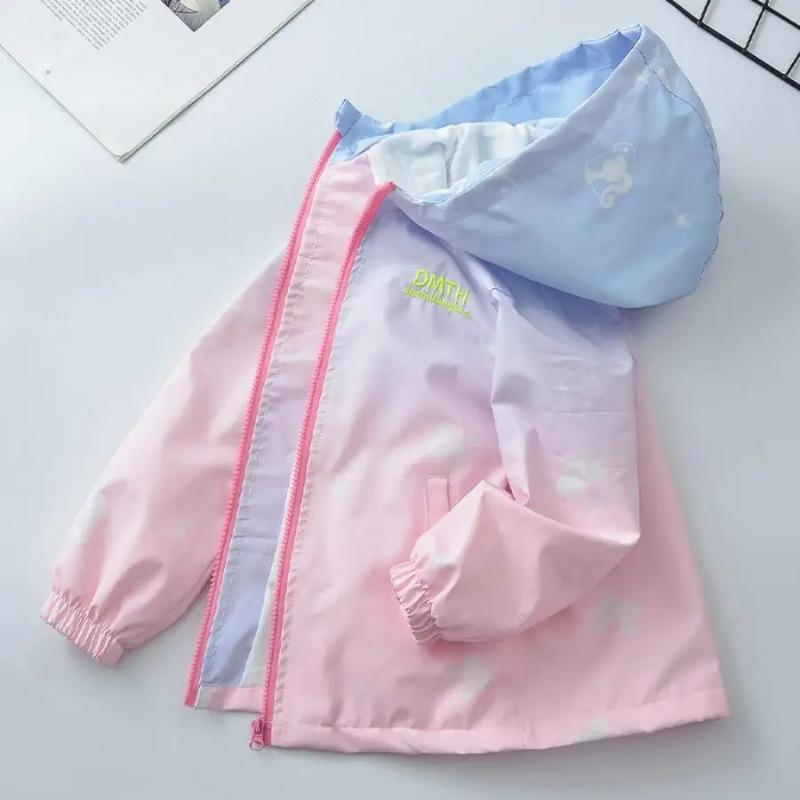 Korean Fashion Jacket Girls Teenager Casual Gradient Hooded Coat Boys Blazer Spring Autumn Windproof Sweet Coats Windbreaker