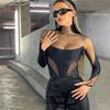 INS European and American Style Spring and Summer New Women's Clothing Fashionable and Sexy Mesh Splicing Perspective Slim-fitting Long-sleeved Onesie