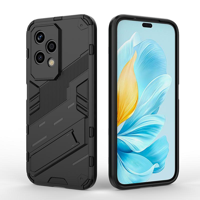 Luxury Solid Color Armor Soft TPU+Hard PC Holder Shockproof Phone Case For Honor 200 Pro 90 70 50 100 Pro Lite Bumper Back Cover