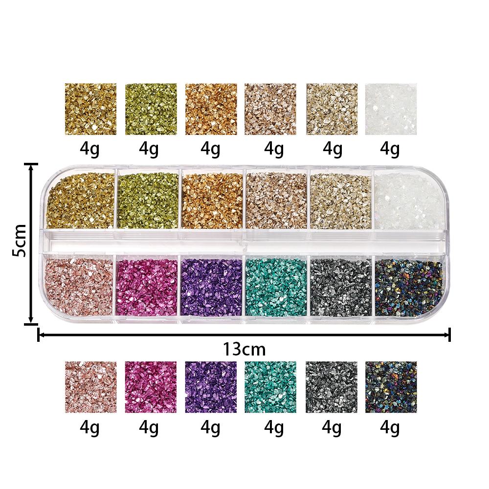 48Grams/Box 12 Colors  Crushed Glass Stones Resin Filling Irregular Broken Stone for DIY Epoxy Resin Mold Crafts Nail Art Decor
