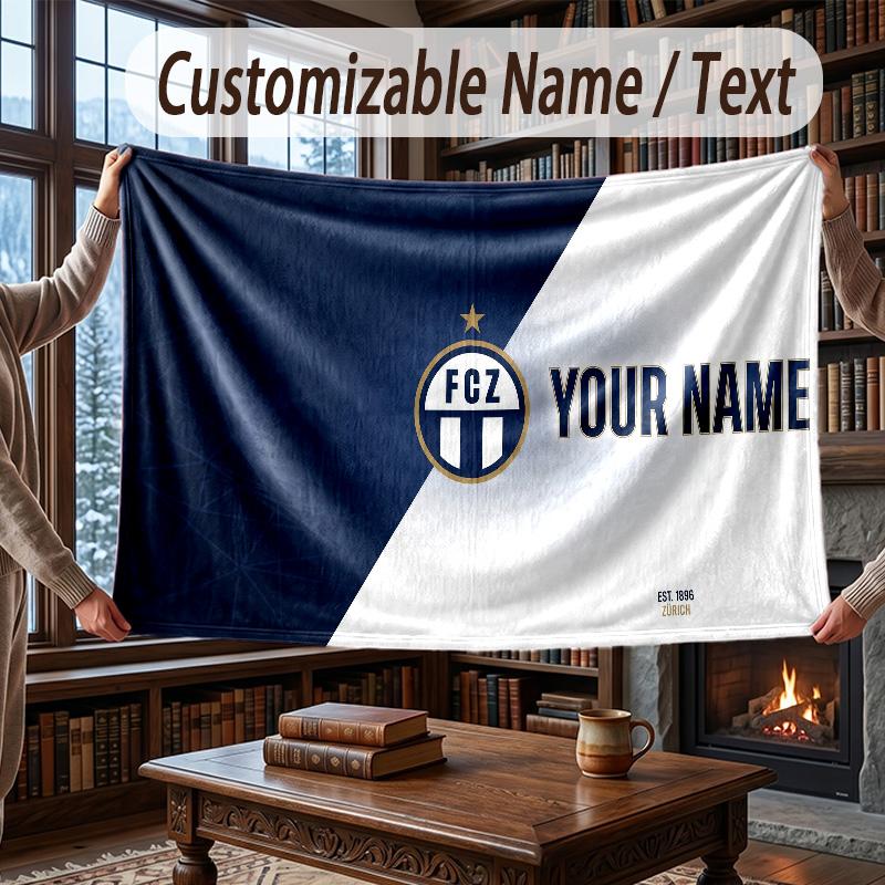 Custom Name Flannel Throw Blanket FC Zürich Pattern Warm Home Decoration
