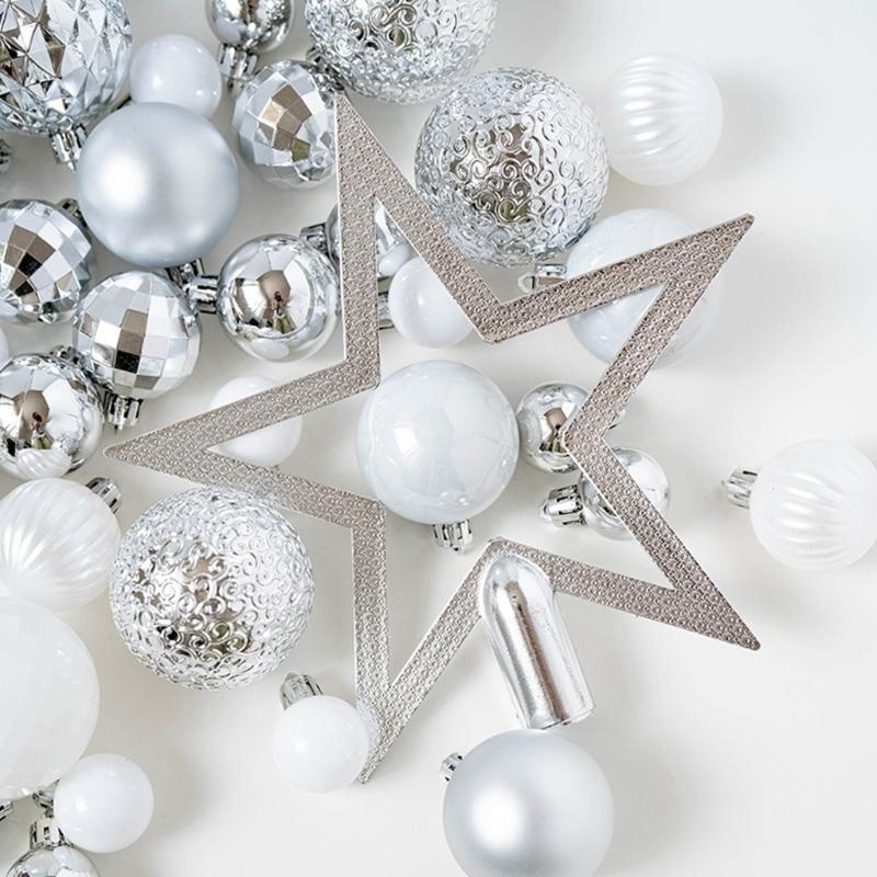 50Pcs Shatterproof Christmas Ornament Set With Plastic Tree Toppers Star For Indoor Outdoors Holiday Decorations