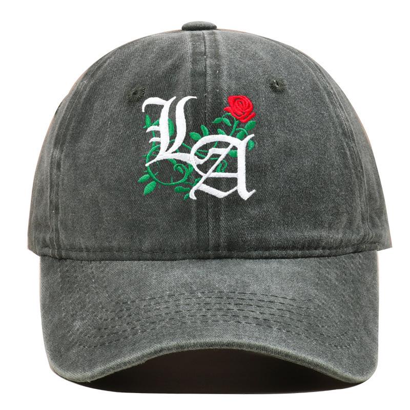 Trendy LA Rose Embroidered Washed Baseball Cap
