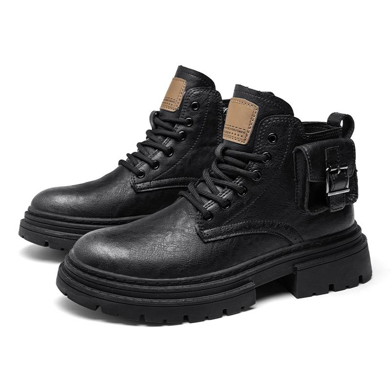 

Высокие кожаные туфли на толстой подошве Трендовые мужские дизайнерские стили Деловые Офисные Повседневные Уличные Черные Ботинки Осень Зима 44 чёрный